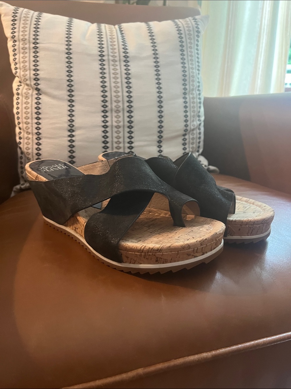 Donald J. Pliner Black Cork Wedge Sandals